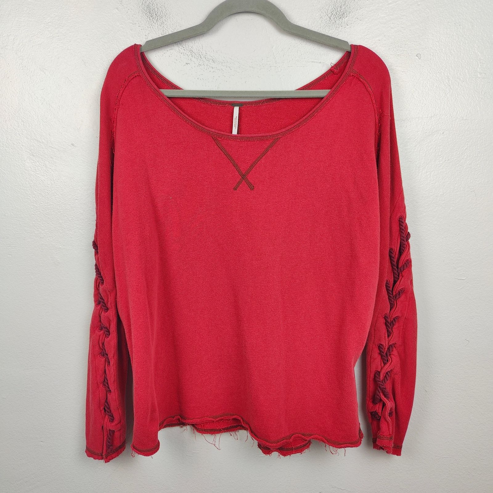 Free People Free People Lace Up Sweatshirt Womens Small Red Stitched Size S / US 4 / IT 40 - 1 Thumbnail