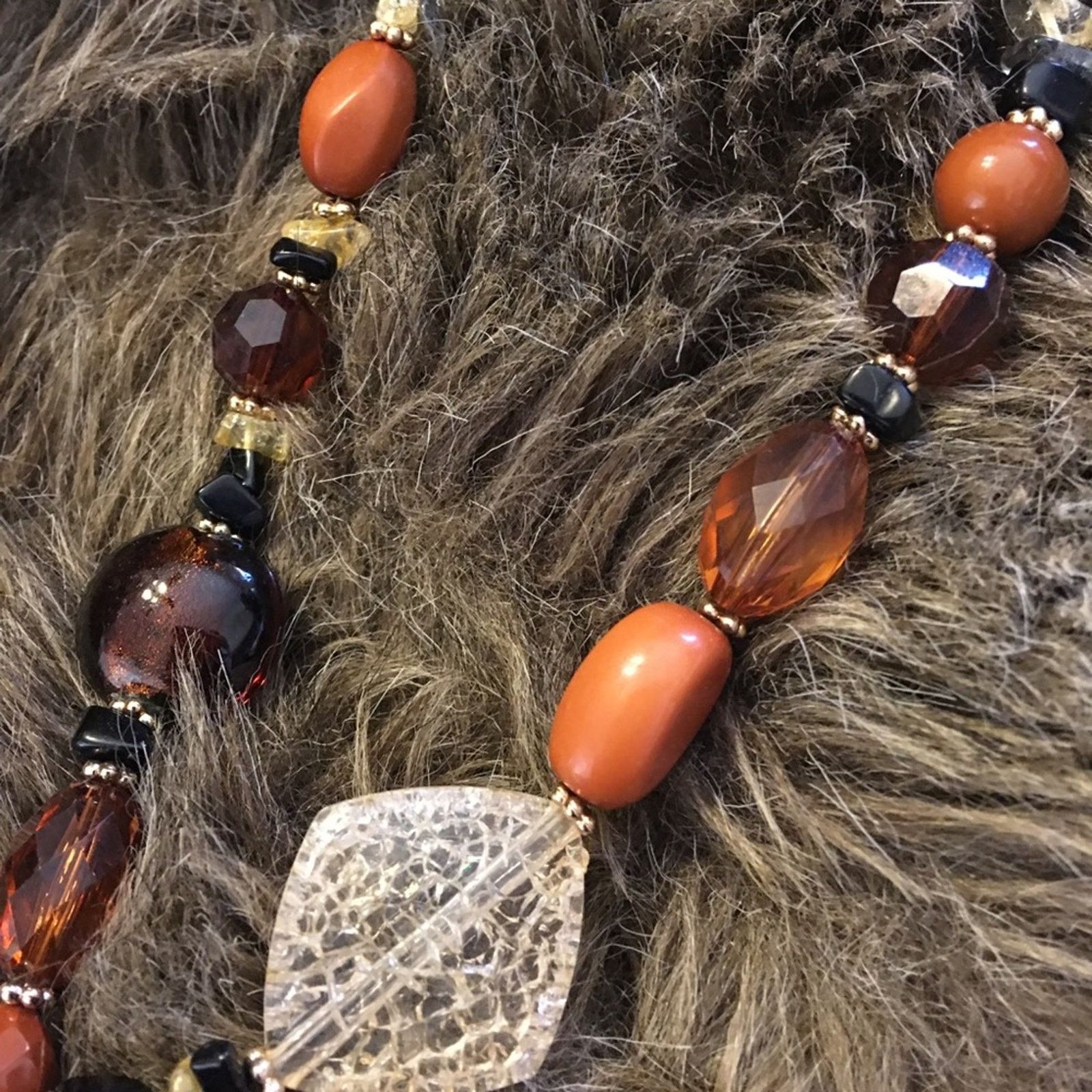 Jewelry Bold chunky crackled bead brown tone necklace Size ONE SIZE - 7 Thumbnail