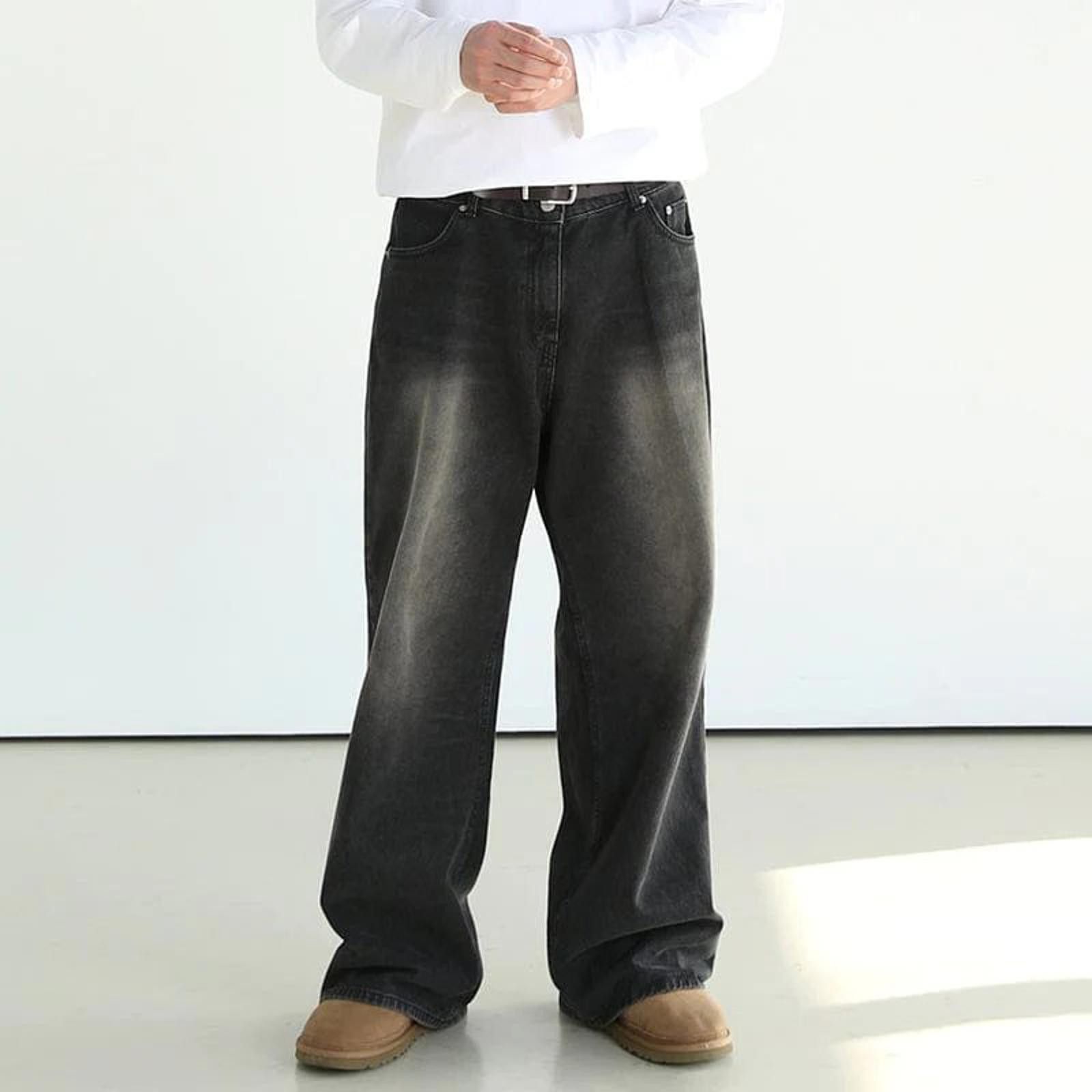 Japanese Brand Washed Black Loose Jeans Size US 33 - 2 Thumbnail