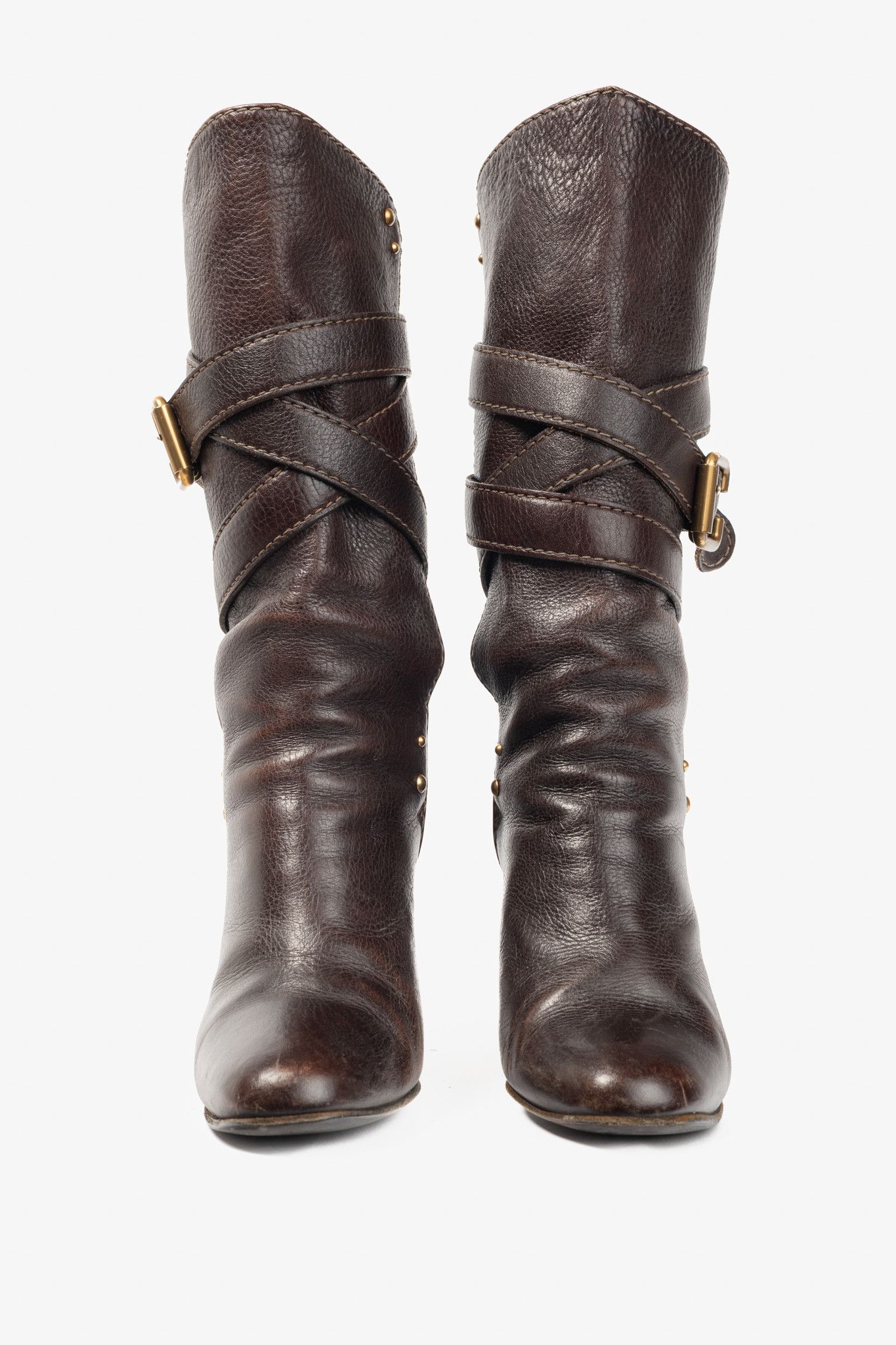 Chloe Chloe Paddington Brown Pebbled-Leather Wraparound Boots Size US 8.5 / IT 38.5 - 2 Thumbnail