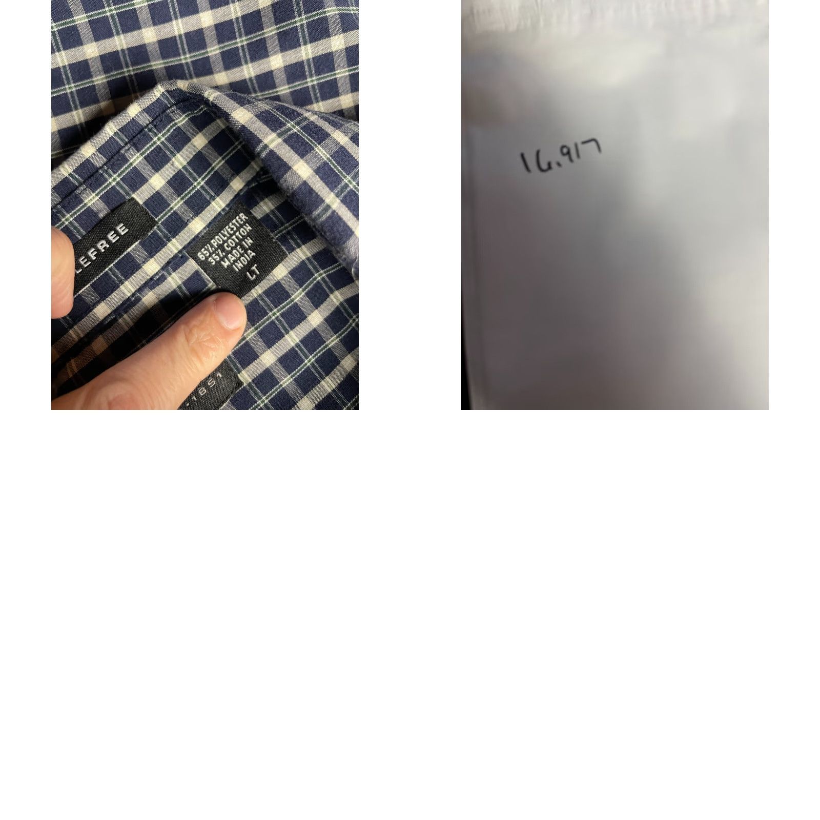 Arrow Arrow Shirt Men Large Tall Plaid Button Up Wool? No, Wrinkle Free Blue Cream Ivory Casual Regular Size US L / EU 52-54 / 3 - 8 Thumbnail