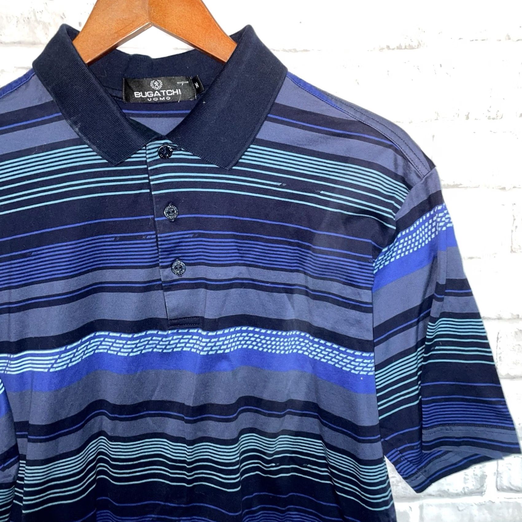 BUGATCHI BUGATCHI Polo Shirt Striped Blue Mens M Size US M / EU 48-50 / 2 - 2 Thumbnail