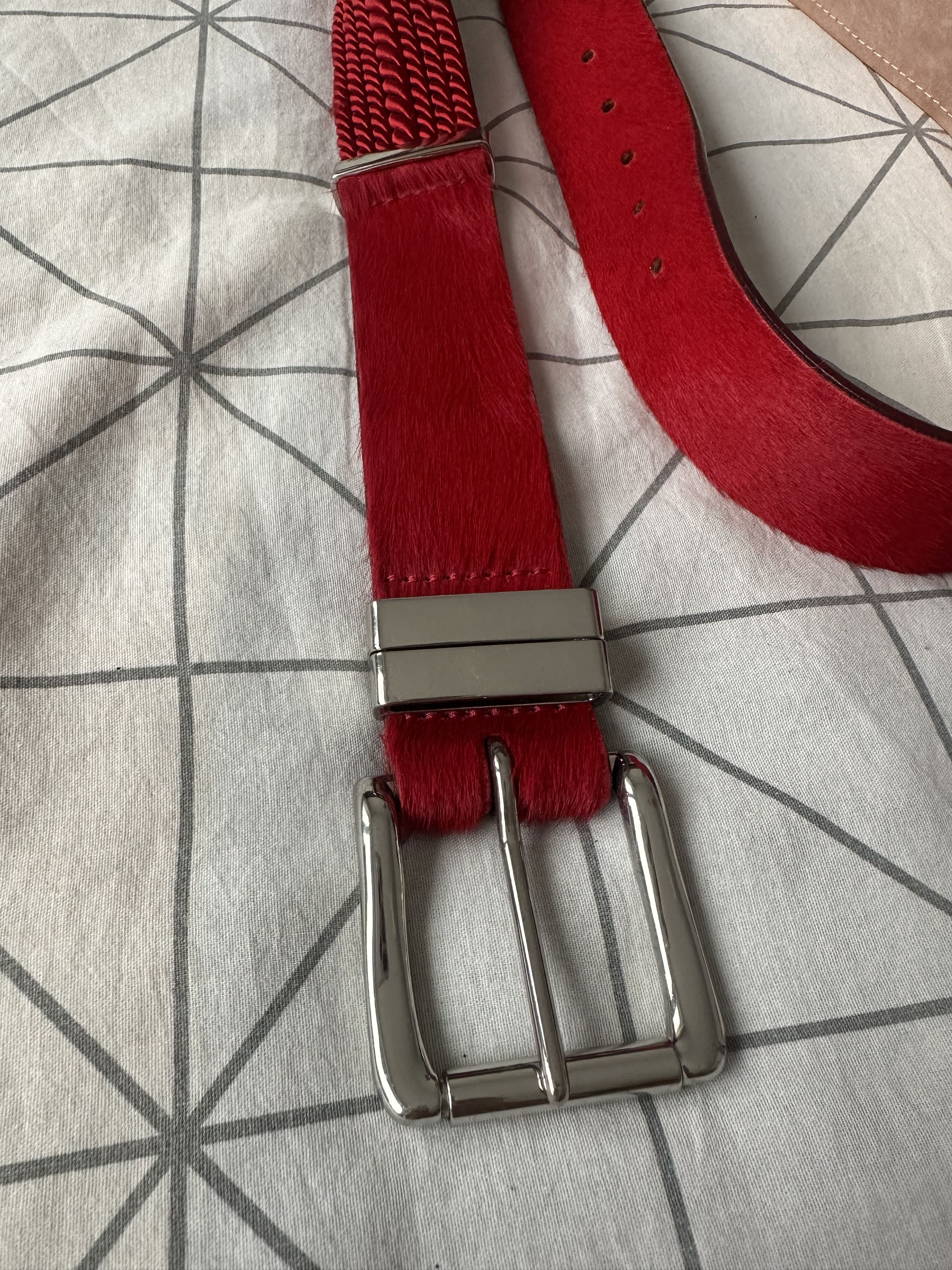 Balmain × H&M 2015 Balmain x H&M Pony Hair Red/Silver Belt Rare Size 38 - 4 Thumbnail