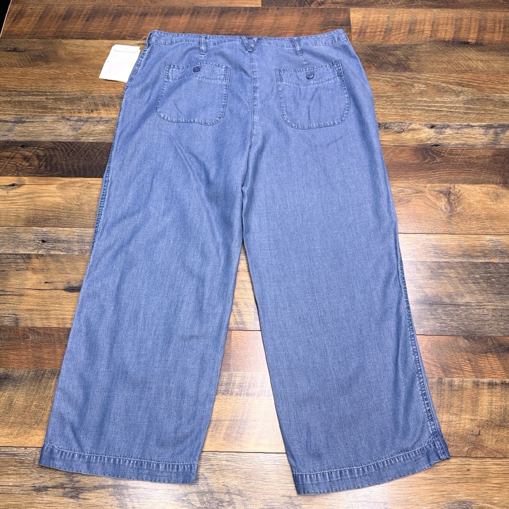 Denime Emma James Cropped Pants Womens 14 Denim Drawstring Wide-Leg City Relaxed High Rise Jeans Cotton Tencel Blue New with Tags Size 36" / US 14 / IT 50 - 2 Thumbnail