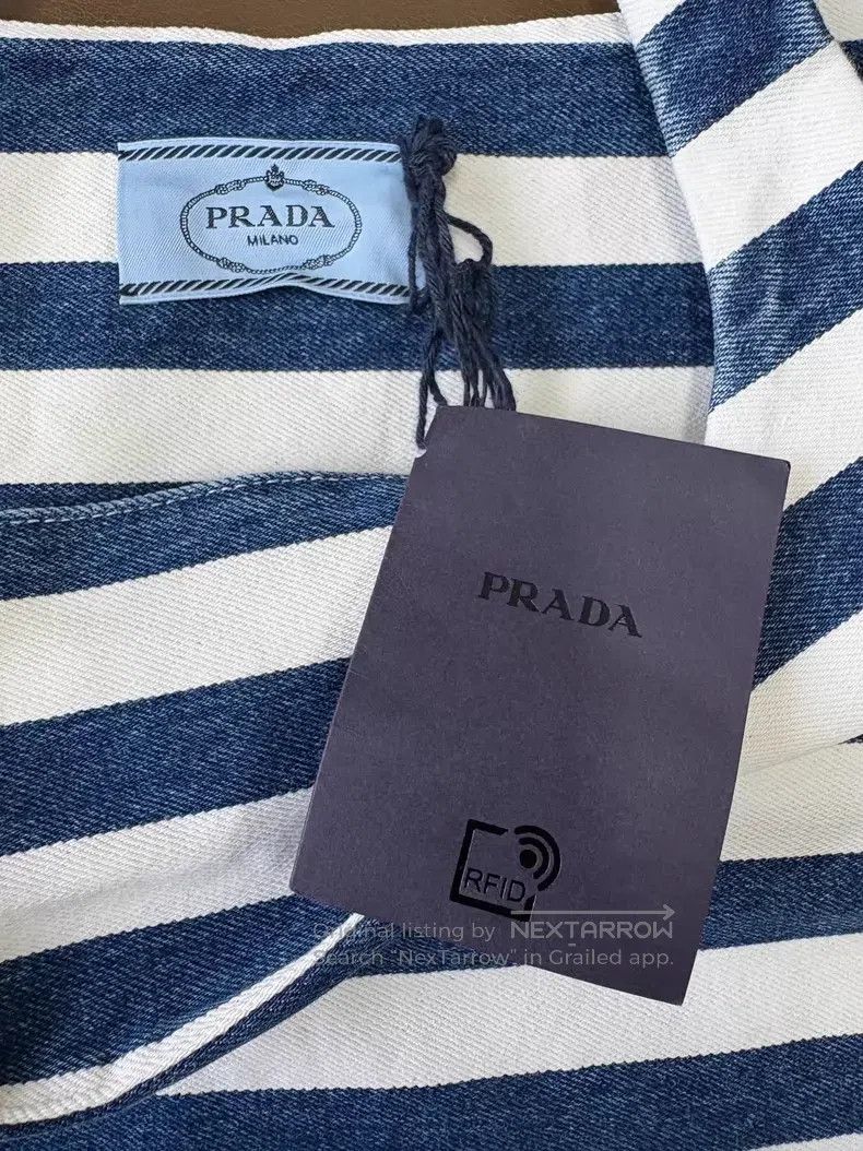 Prada Prada Blue and white striped triangle logo suspender dress Size XS / US 0-2 / IT 36-38 - 5 Thumbnail
