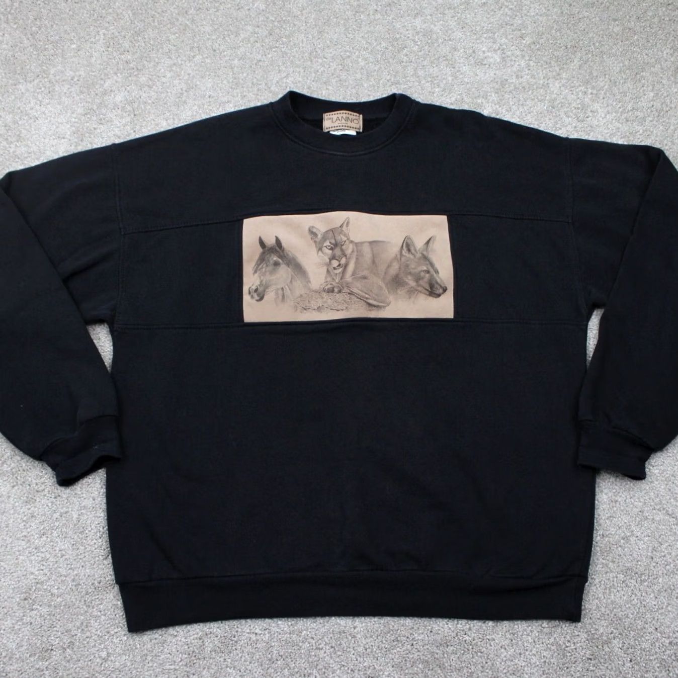 Vintage VINTAGE De Lanno Sweatshirt Mens XL Black Animal Print L/S Pullover Sweater Size US XL / EU 56 / 4 - 2 Thumbnail