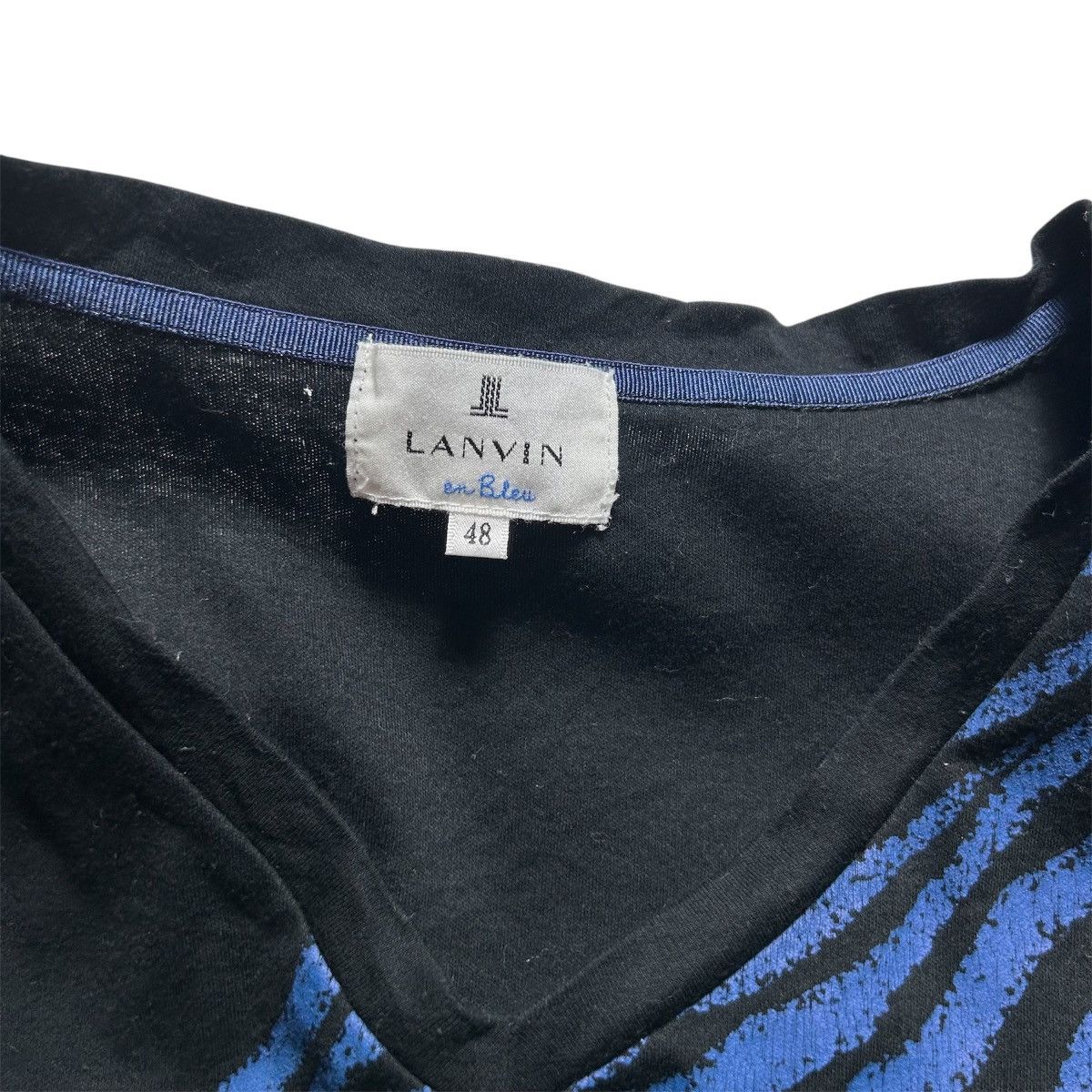 Lanvin Lanvin black and blue striped V-neck T-shirt Size M / US 6-8 / IT 42-44 - 5 Thumbnail