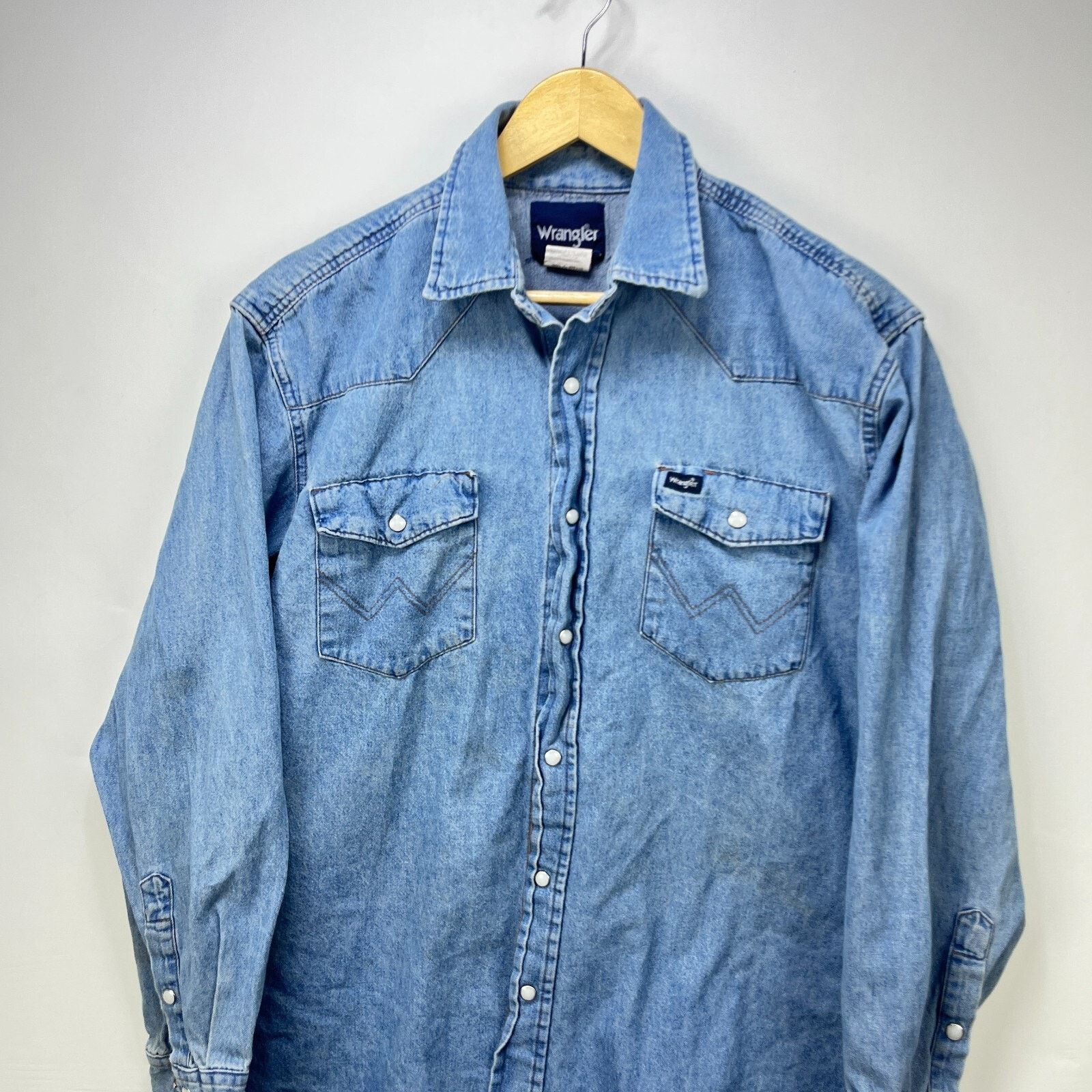 Vintage × Wrangler Vintage 90s Wrangler Pearl Snap Button Long Denim Large Size US L / EU 52-54 / 3 - 2 Thumbnail