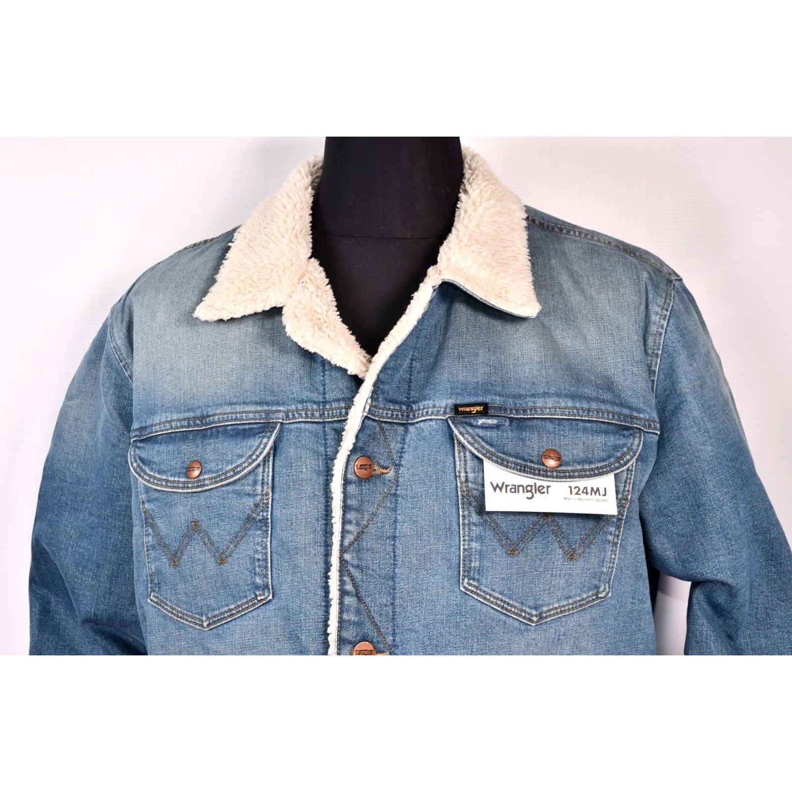Wrangler WRANGLER 124MJ Men’s Sherpa Jacket Denim Western 2XL Blue Size US 39 - 7 Thumbnail