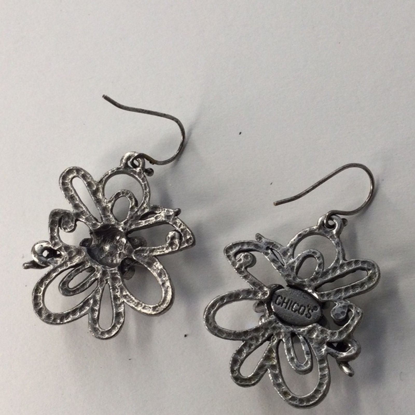 Chicos Chico's Silver & Rhinestone Floral Dangle Drop Earrings Size ONE SIZE - 15 Thumbnail
