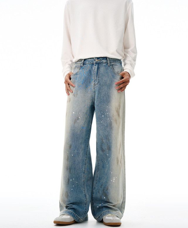 Japanese Brand American street men's washed retro splatter loose jeans Size US 32 / EU 48 - 1 Thumbnail