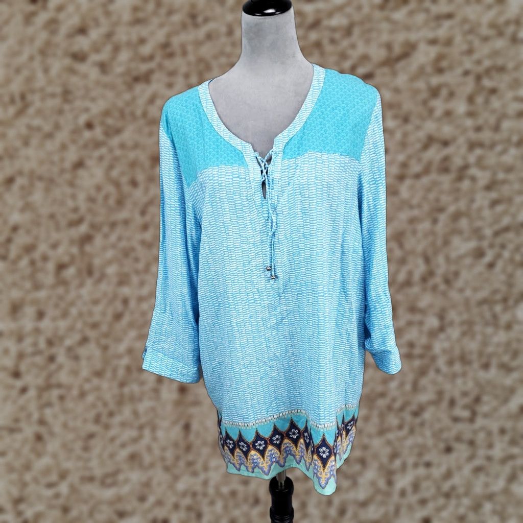 J. Jill VINTAGE J. Jill Boho Tunic Women's Large Blue Casual Top 2000s Spring Summer Fall Winter Size L / US 10 / IT 46 - 1 Thumbnail
