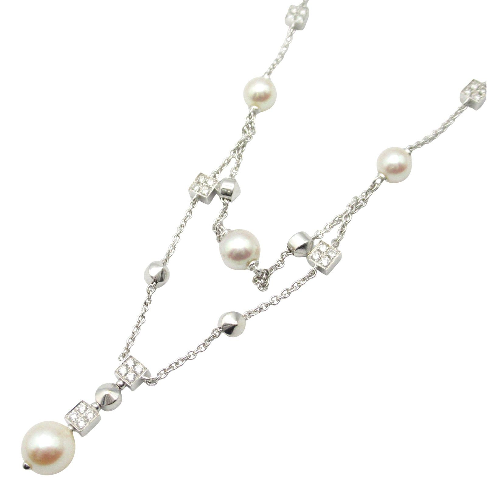 Bvlgari Lucia Drop Diamond Pearl Necklace K18Wg (White Gold) White Clear