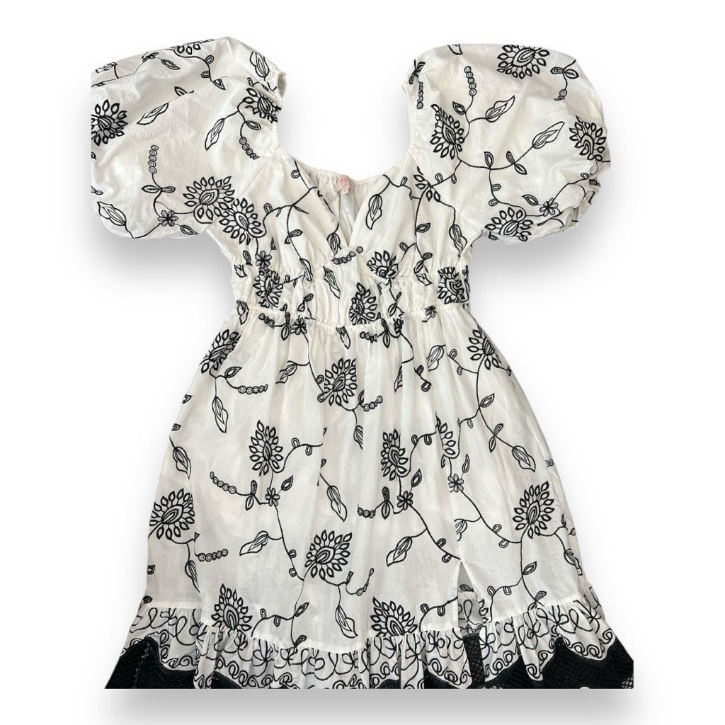 Other Ciebon Serbita Floral Embroidered Black White Puff Sleeve Dr Size XL / US 12-14 / IT 48-50 - 6 Thumbnail