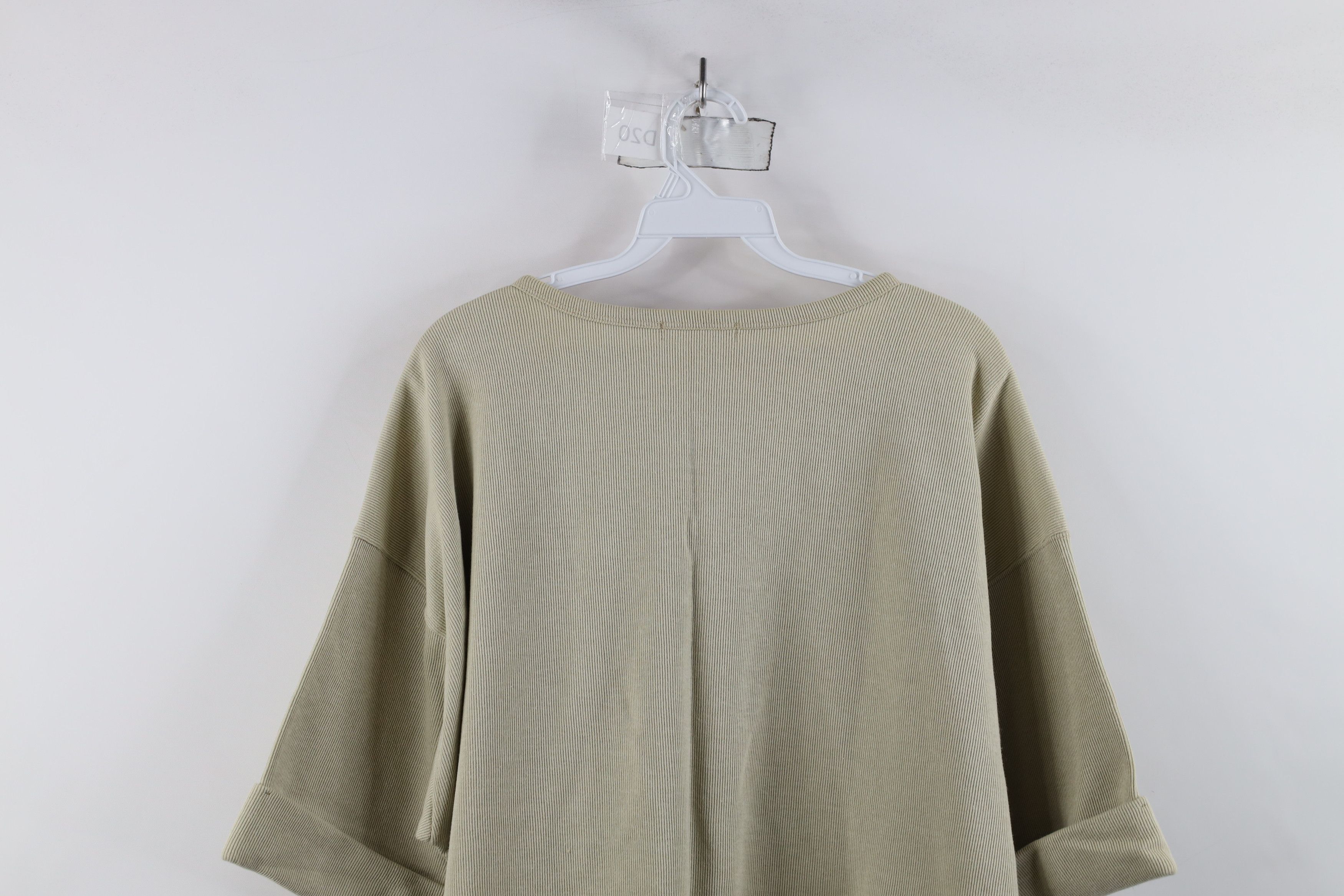 Express × Vintage Vintage 90s Express Thermal Ribbed Knit V-Neck T-Shirt Beige Size L / US 10 / IT 46 - 12 Thumbnail