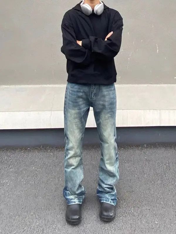 Japanese Brand VIBE Street distressed washed micro-flare jeans Size US 31 - 6 Thumbnail