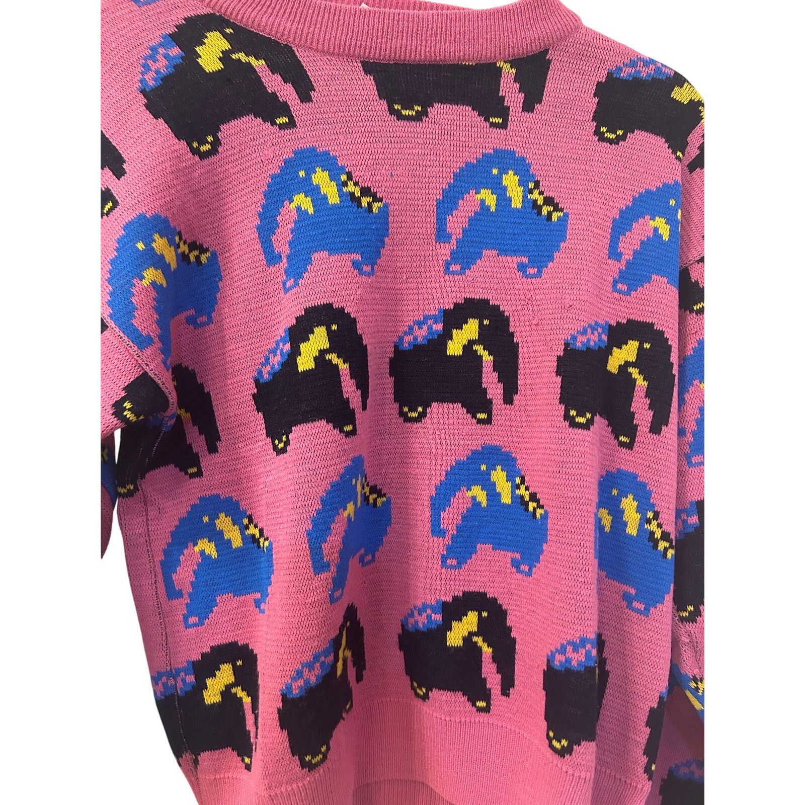 Vintage 1980s Pop Art pink elephants print novelty knit VTG sweater Size M / US 6-8 / IT 42-44 - 3 Thumbnail