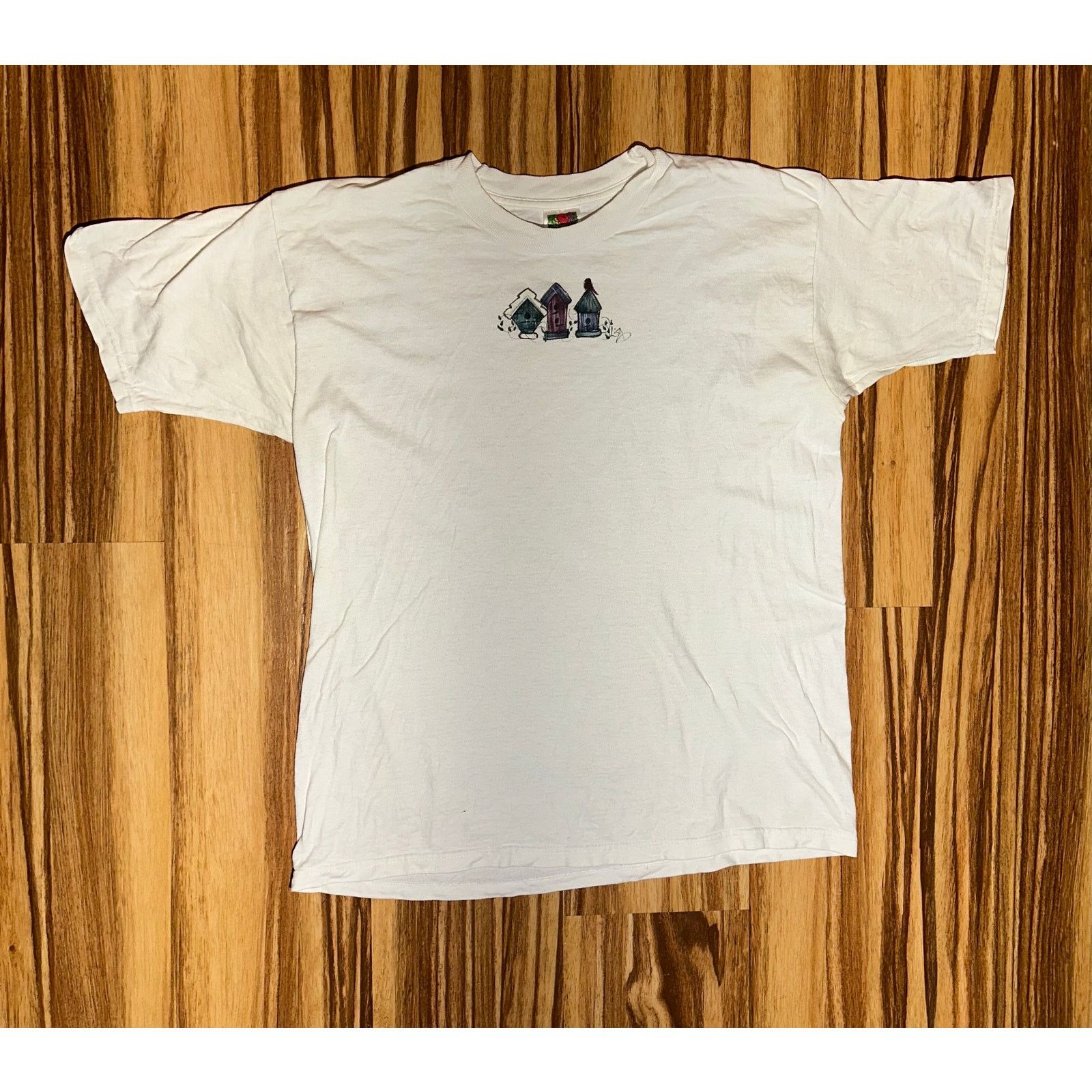 Fruit Of The Loom Vintage Bird Houses White Tshirt Size US L / EU 52-54 / 3 - 1 Thumbnail