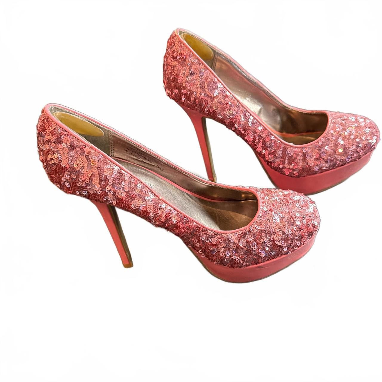 Designer Glamorous Pink Sequin High Heels Size US 8.5 / IT 38.5 - 2 Thumbnail