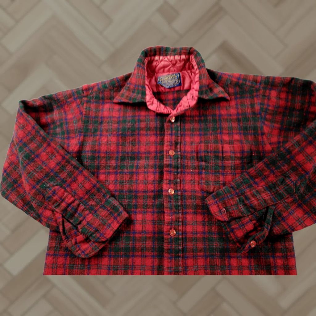 Pendleton VINTAGE Pendleton Jacket Mens Large Red Plaid Wool Lined Flannel Made USA 70s Size US L / EU 52-54 / 3 - 1 Thumbnail