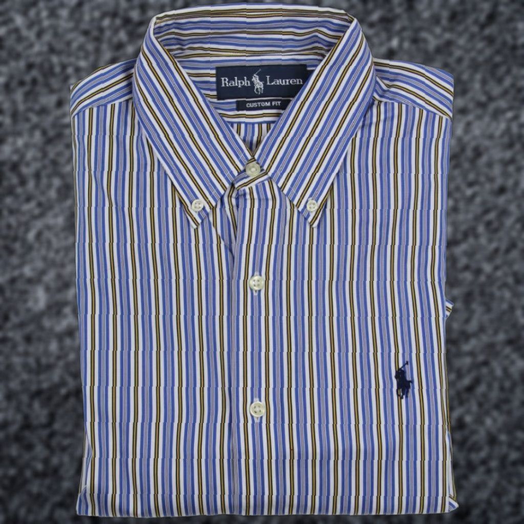 Ralph Lauren Ralph Lauren Blue Yellow Custom Stripe Dress Shirt Navy Pony NWT XL Mens Button-Down Collar Size 46R - 1 Preview