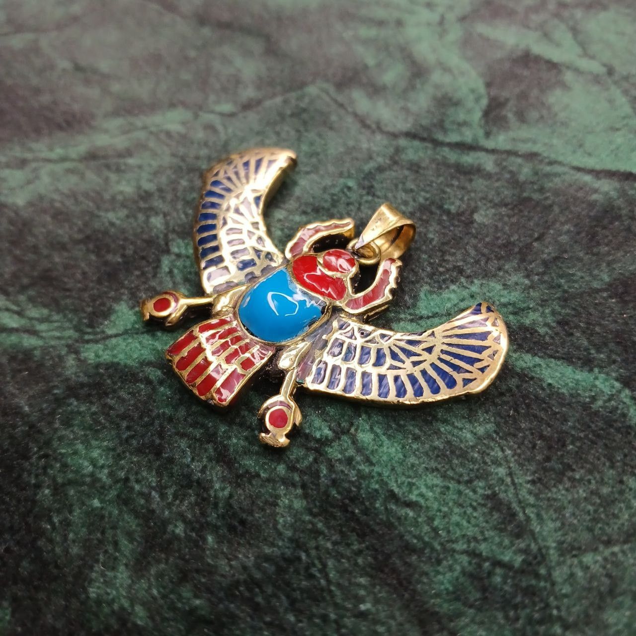 Handmade Beetle Necklace Antique Egyptian Gold Plated Turquoise Stone Size ONE SIZE - 4 Thumbnail