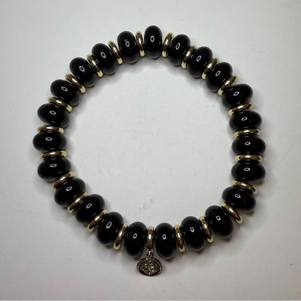 Designer Kendra Scott Rebecca Stretch Black Gold Beaded Bracelet Size ONE SIZE - 3 Thumbnail