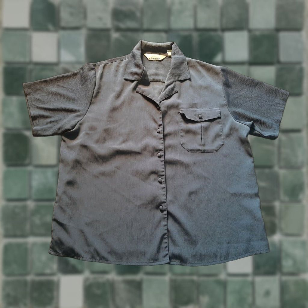 Vintage Fashion Attitudes Woman Blouse Short Sleeve Size 16W Blue Ruffled Pocket Collar Size XXL / US 16-18 / IT 52-54 - 1 Thumbnail