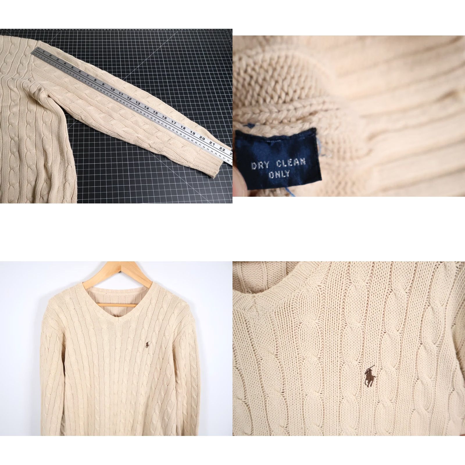 Polo Ralph Lauren VINTAGE Polo Ralph Lauren Sweater Shirt Mens XL Beige Cable Knit Cotton V-Neck Heavyweight Size US XL / EU 56 / 4 - 8 Thumbnail