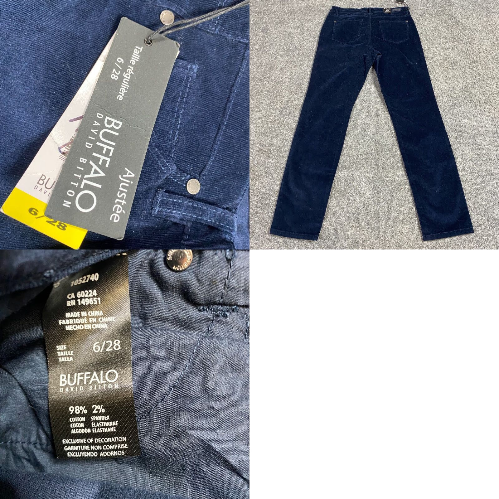 Vintage Buffalo Womens Corduroy Pants 6 / 28 Blue Mid Rise Skinny Cotton Spandex NEW Size 28" / US 6 / IT 42 - 8 Thumbnail