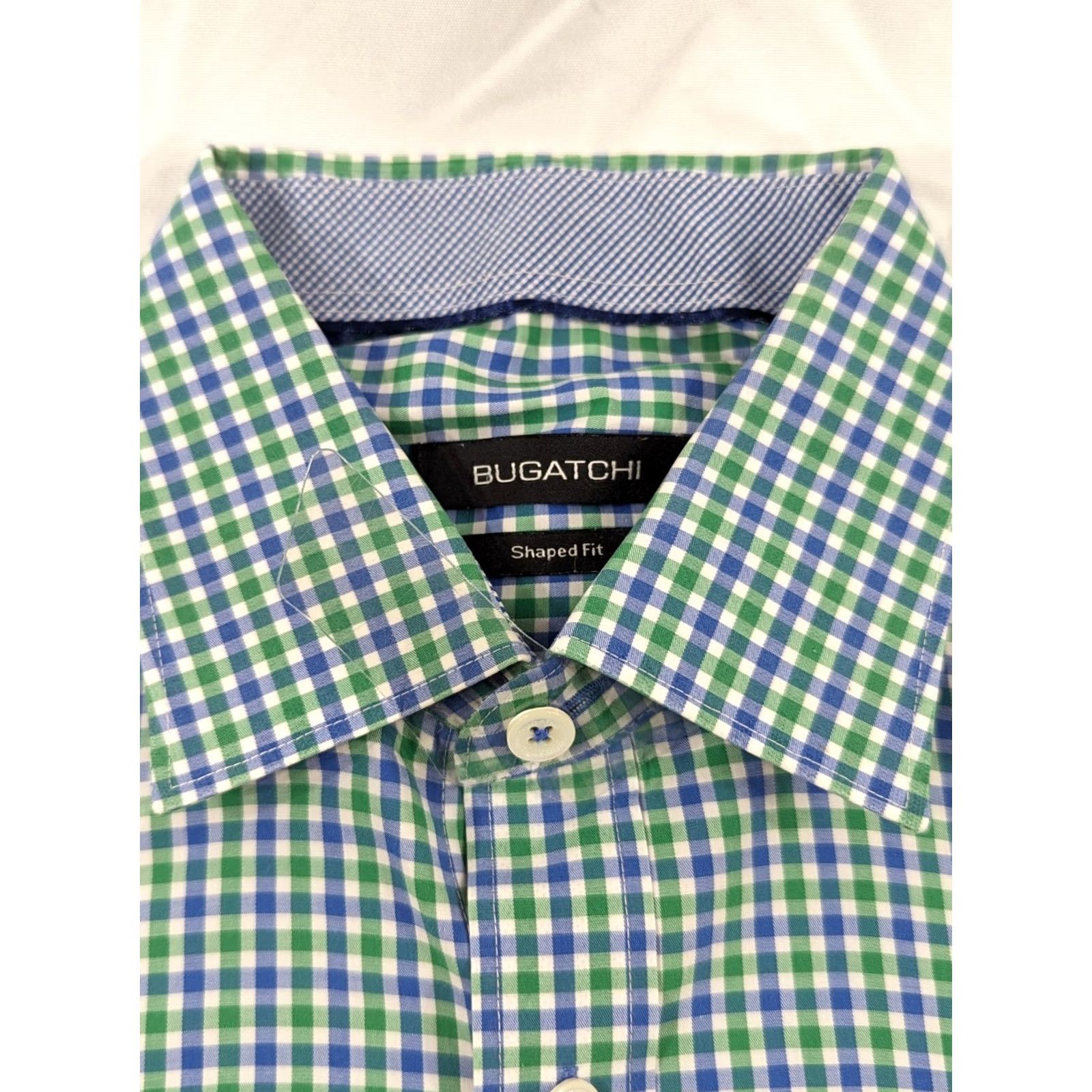 BUGATCHI Bugatchi Mens Shirt Blue Green Medium Stretch Nylon Plaid Button-Up Collared Long Sleeve Cuffed Size US M / EU 48-50 / 2 - 4 Thumbnail
