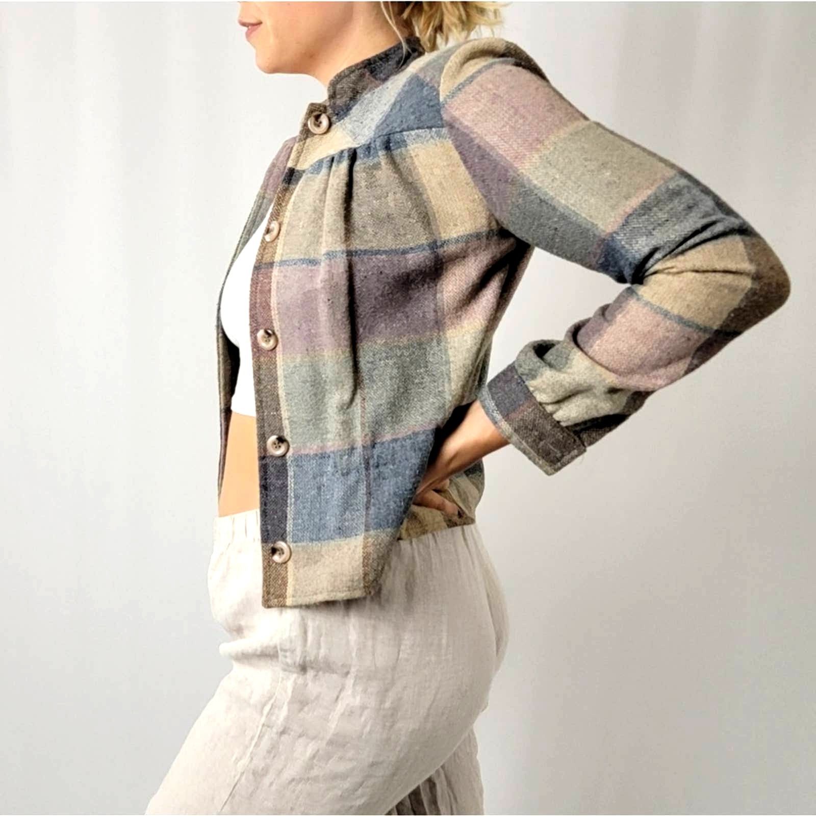 Vintage Vintage 80's Cottage Prairie Wool Pastel Plaid Jacket Size M / US 6-8 / IT 42-44 - 3 Thumbnail