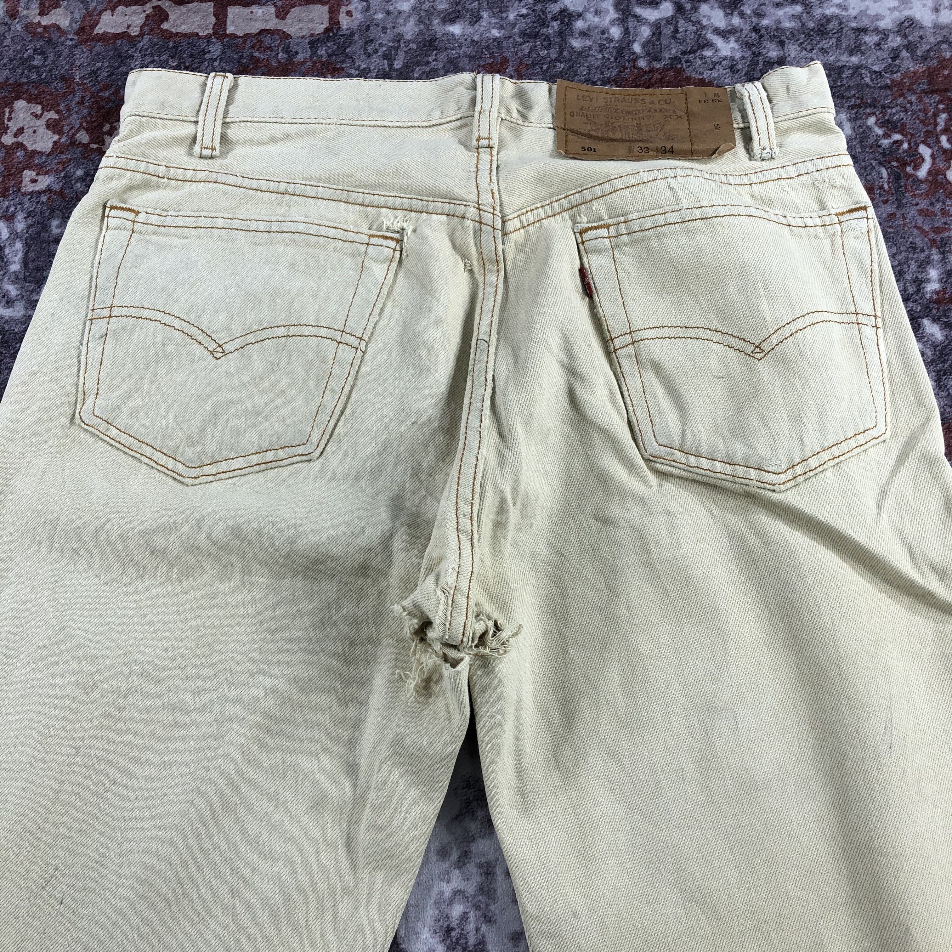 Levi's × Vintage 90s Vintage White Cream Levis 501 Jeans-JM2428 Size US 33 - 5 Thumbnail