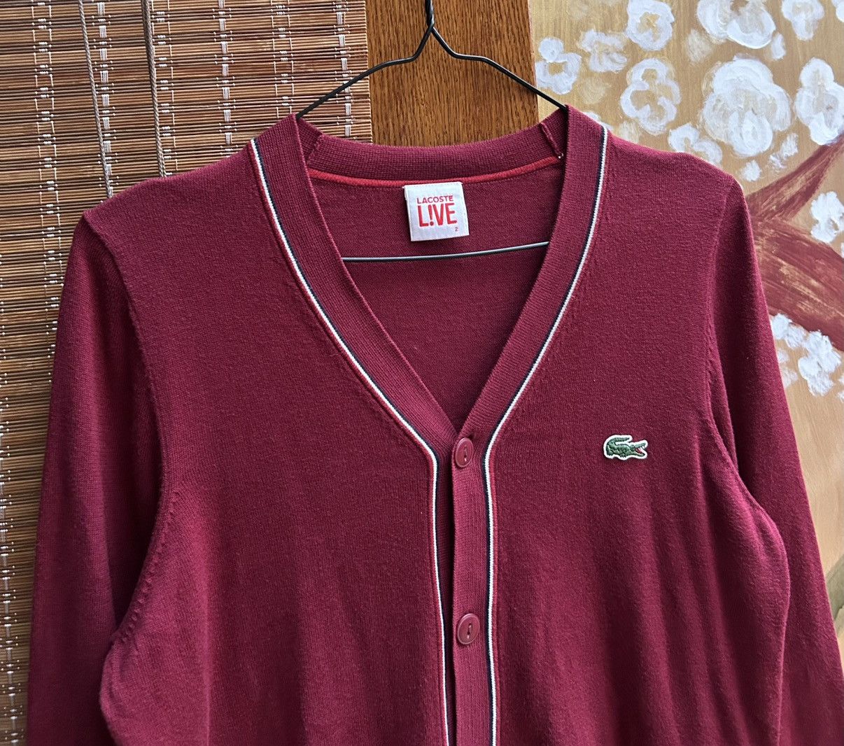 Lacoste Vintage Lacoste Live Burgundy Cotton Knit Cardigan Size 2 Size US M / EU 48-50 / 2 - 3 Thumbnail