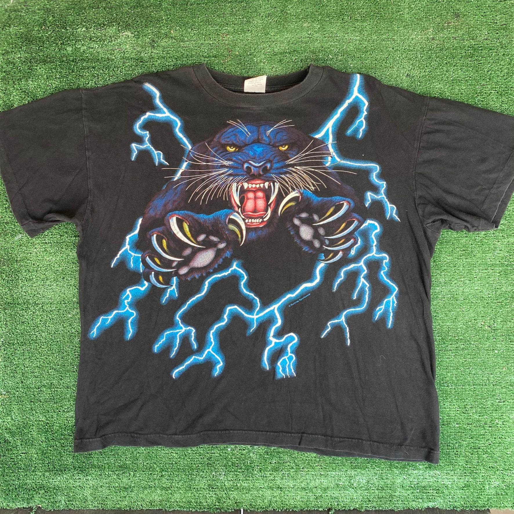 image of Travis Scott x Vintage 90's Black Panthers Shirt American Thunder Aop Tee, Men's (Size Large)