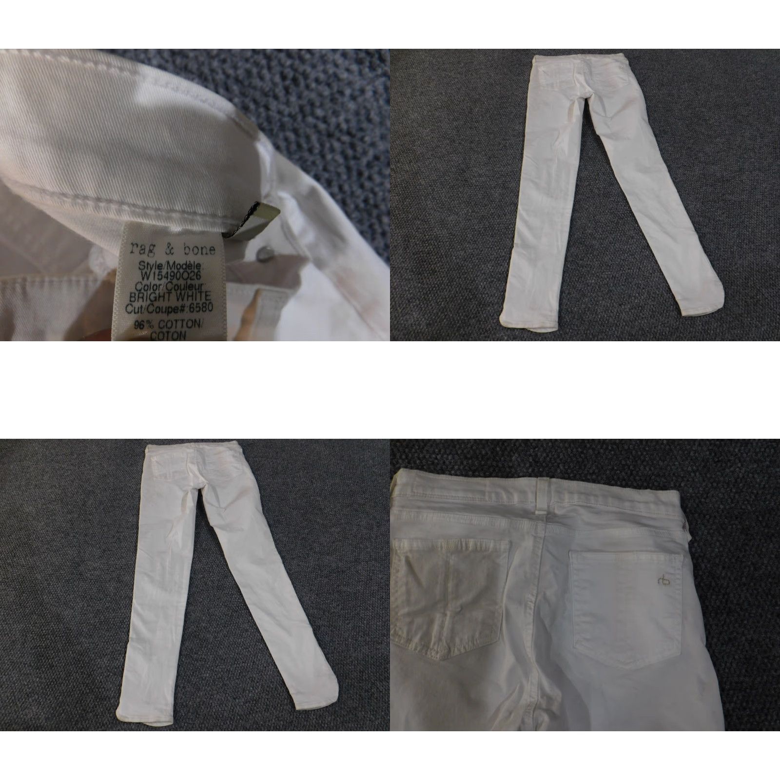 Rag & Bone Rag and Bone Jeans Womens 26 White Skinny Stretch Zip Ankle Pants Size 26" / US 2 / IT 38 - 8 Thumbnail