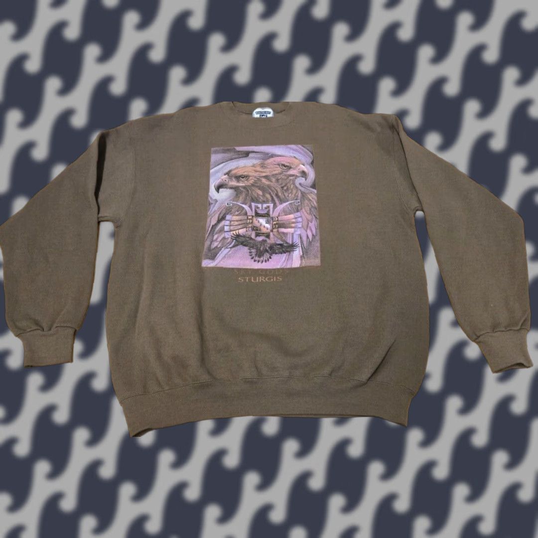 Vintage VINTAGE Lee Sweatshirt Mens XL Brown Biker Eagle Graphic 90s Sturgis Bike Week Pullover Size US XL / EU 56 / 4 - 1 Thumbnail
