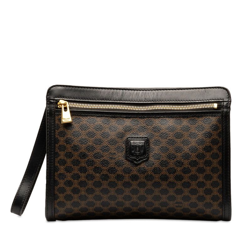 image of Celine Macadam Canvas Clutch Bag in Brown, Women's