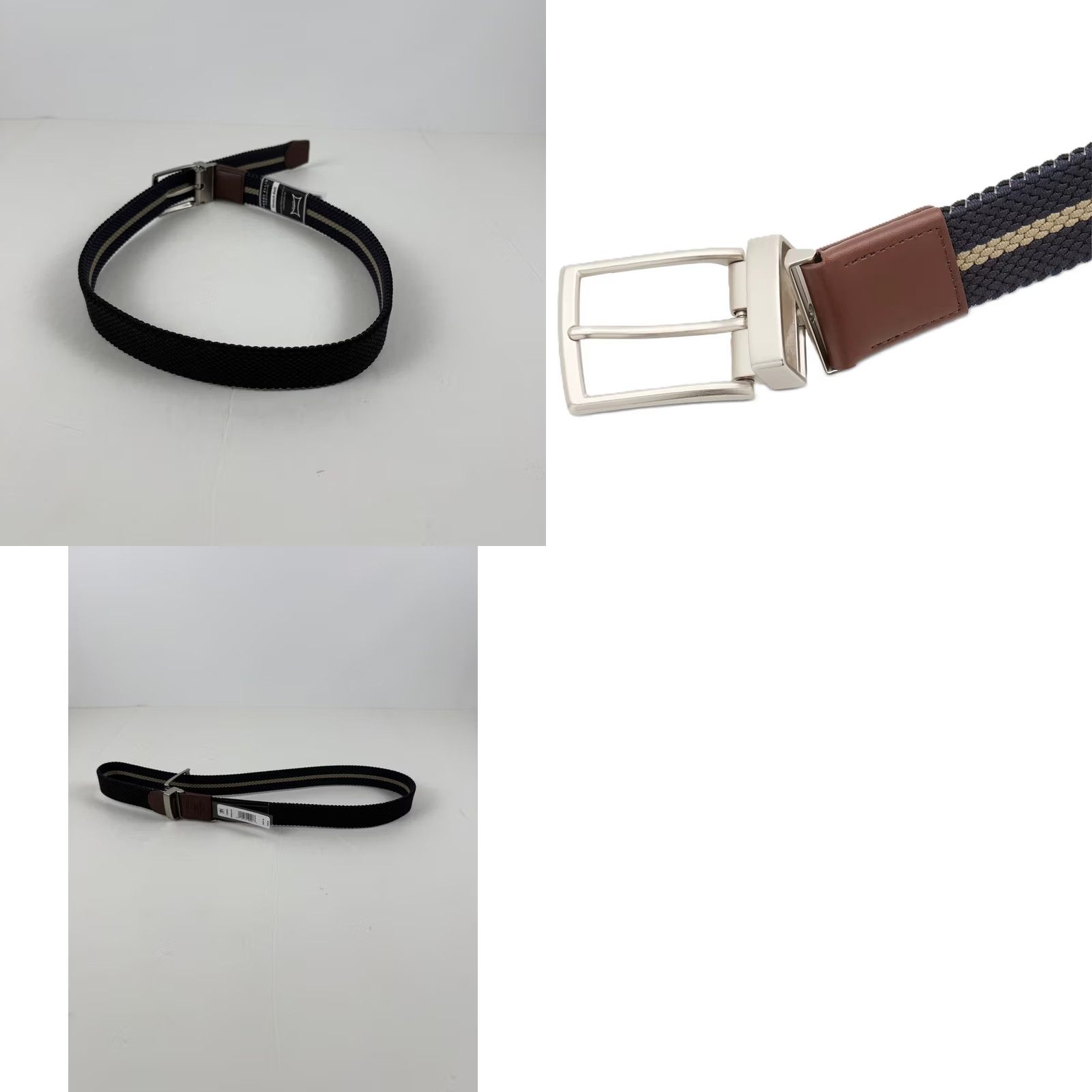 Perry Ellis Perry Ellis Portfolio Men's Reversible Belt Woven Webbed Black Blue Size 36 Size 36 - 8 Thumbnail
