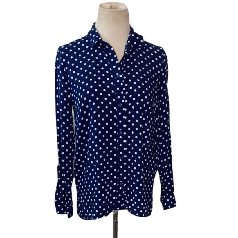 H&M H&M blue white polka dots long sleeves buttoned shirt size 4 Size S / US 4 / IT 40 - 1 Thumbnail
