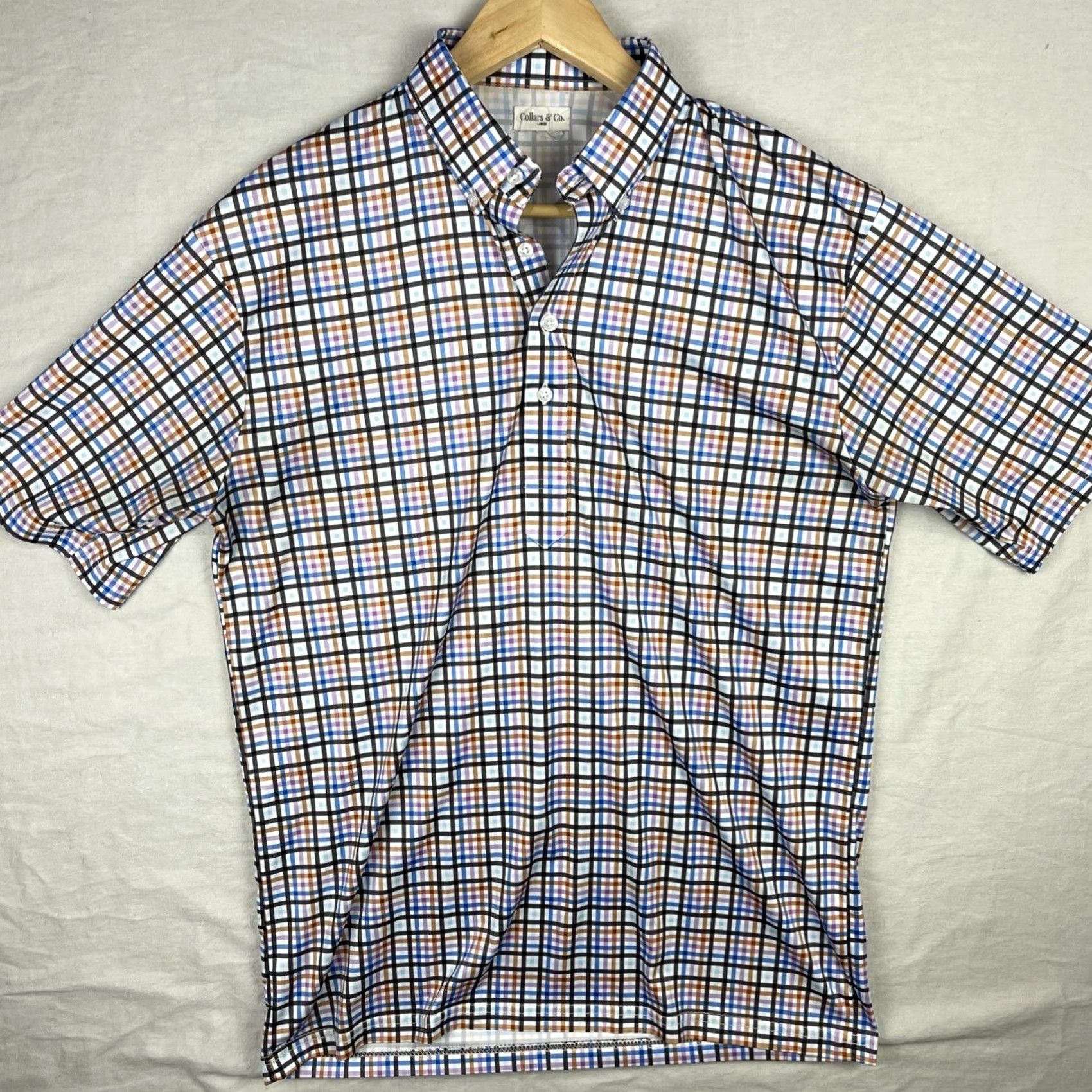 CO Collars & Co Polo Shirt Mens Large Checked Button Down Short Sleeve Multi Color Size US L / EU 52-54 / 3 - 2 Thumbnail