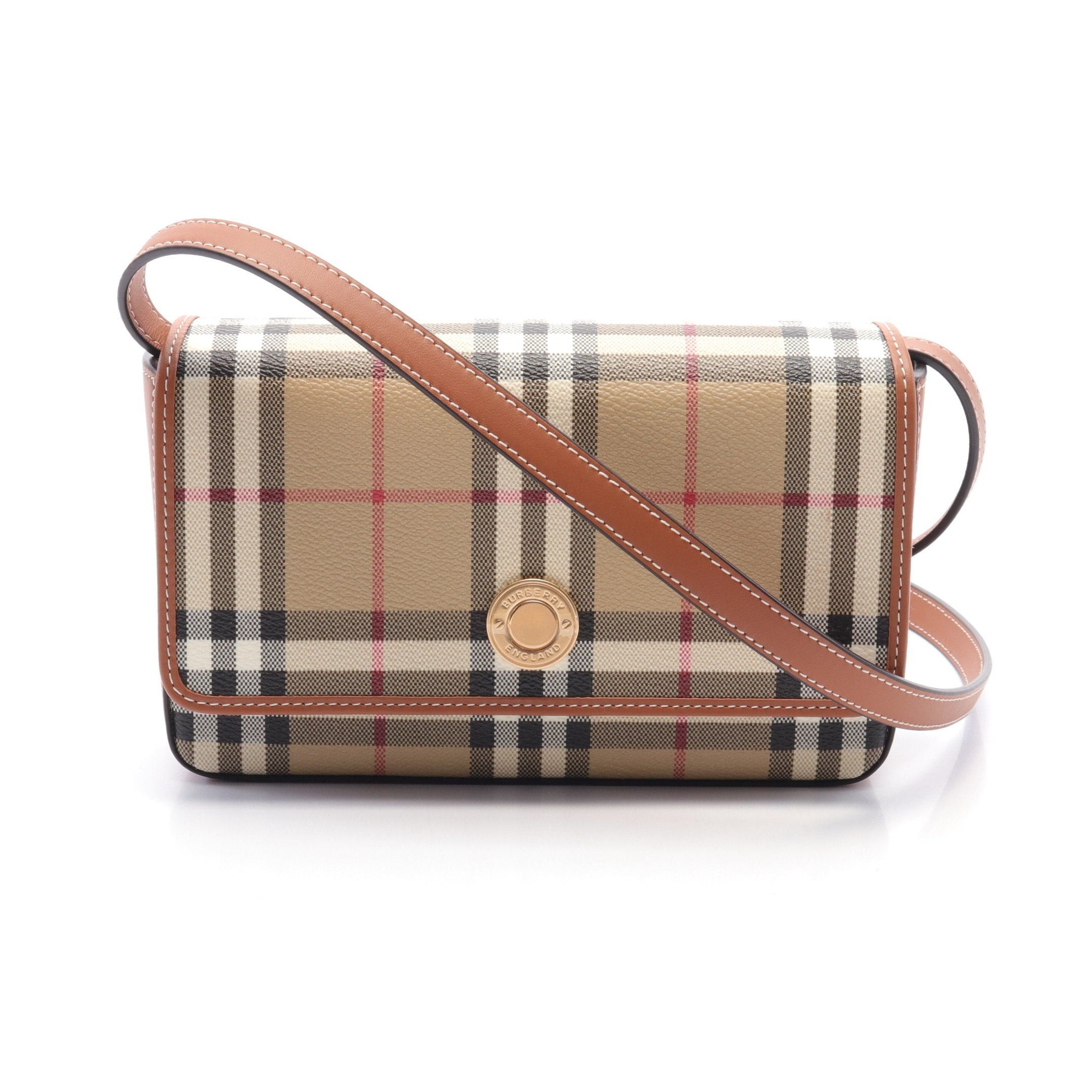 Burberry Burberry Shoulder Bag Check Leather Beige Brown Multicolor Size ONE SIZE - 1 Thumbnail