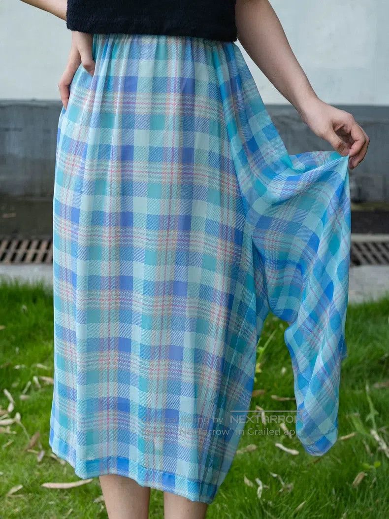 Comme des Garcons Comme Des Garcons Blue Check Transparent Pants Skirt Size 23" - 6 Thumbnail