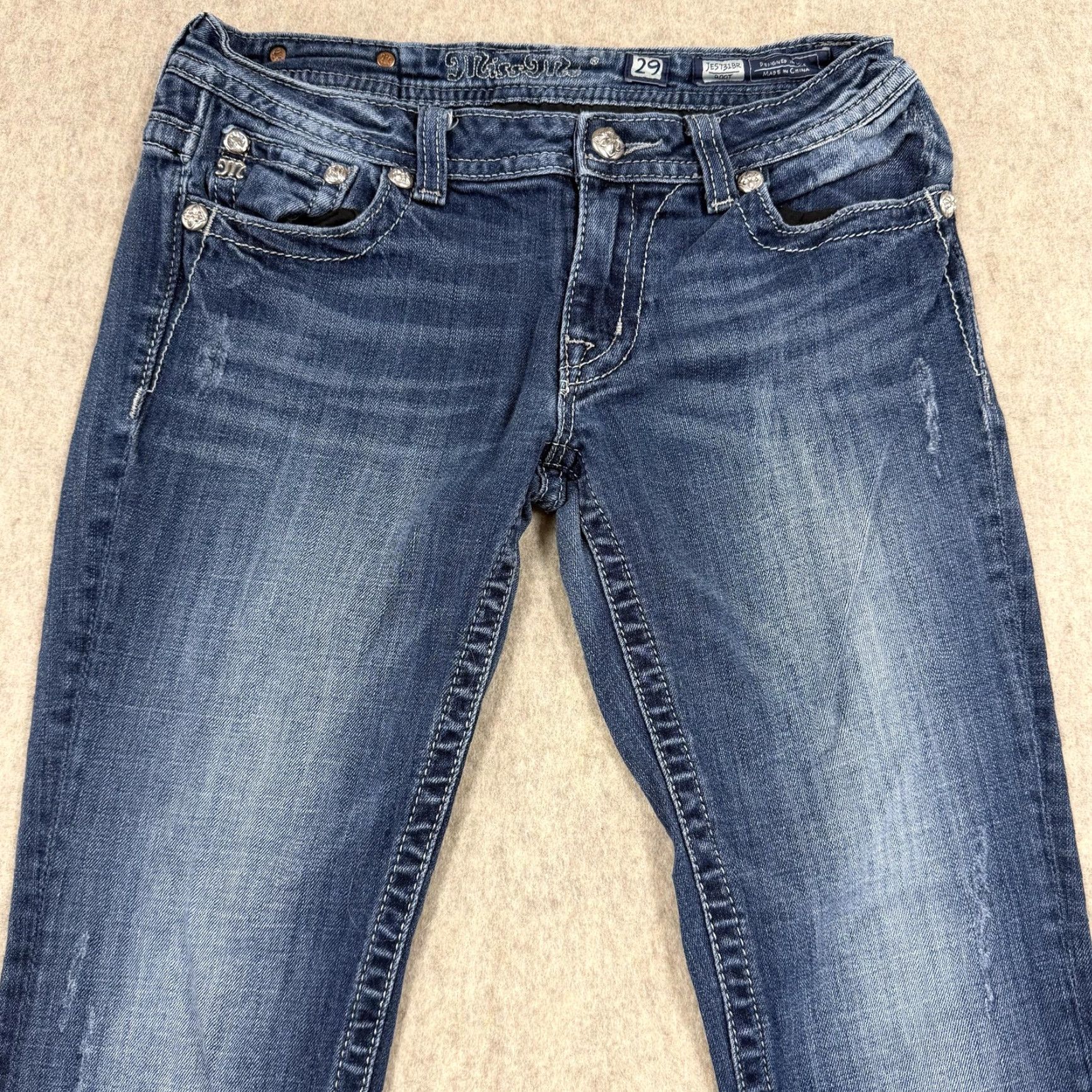Miss Me Miss Me Jeans Womens 29 Blue Bootcut Sequin Rhinestone Flap Pockets JES731BR Size 29" - 3 Thumbnail