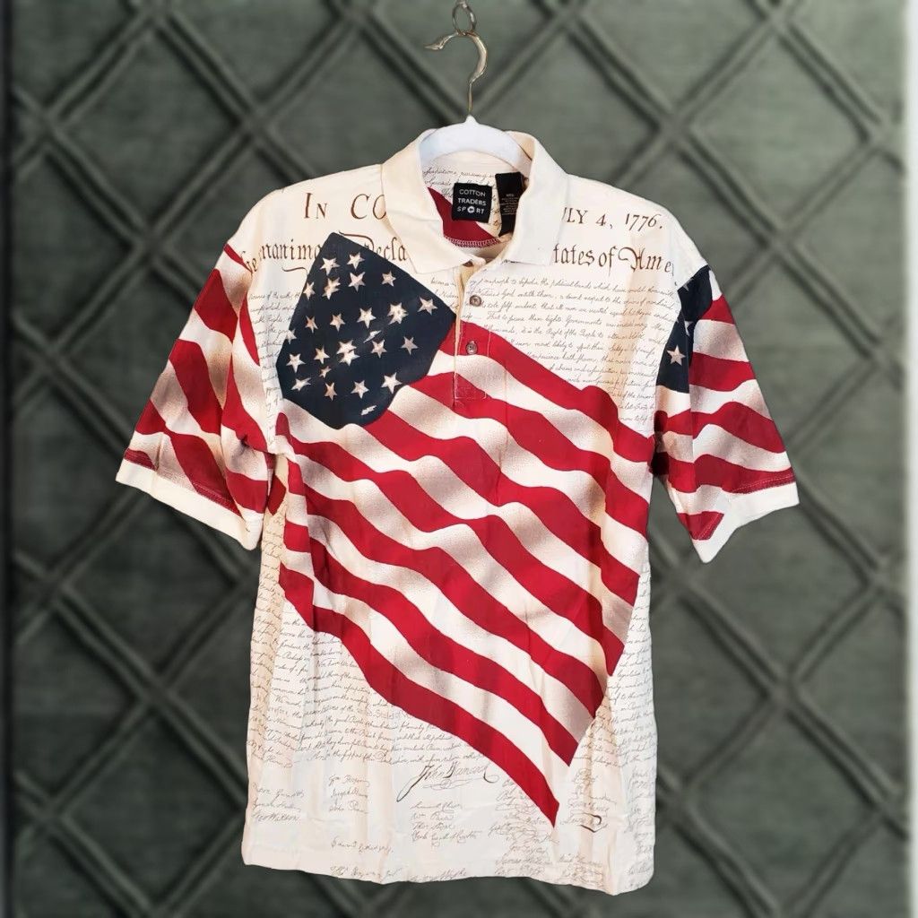 Cotton Traders VINTAGE American Summer Mens Patriotic American Flag Collar S/S Polo Shirt Medium M Red Cotton Traders Polo Mens Shirt Collar Flag Patriotic Summer Size US M / EU 48-50 / 2 - 1 Thumbnail