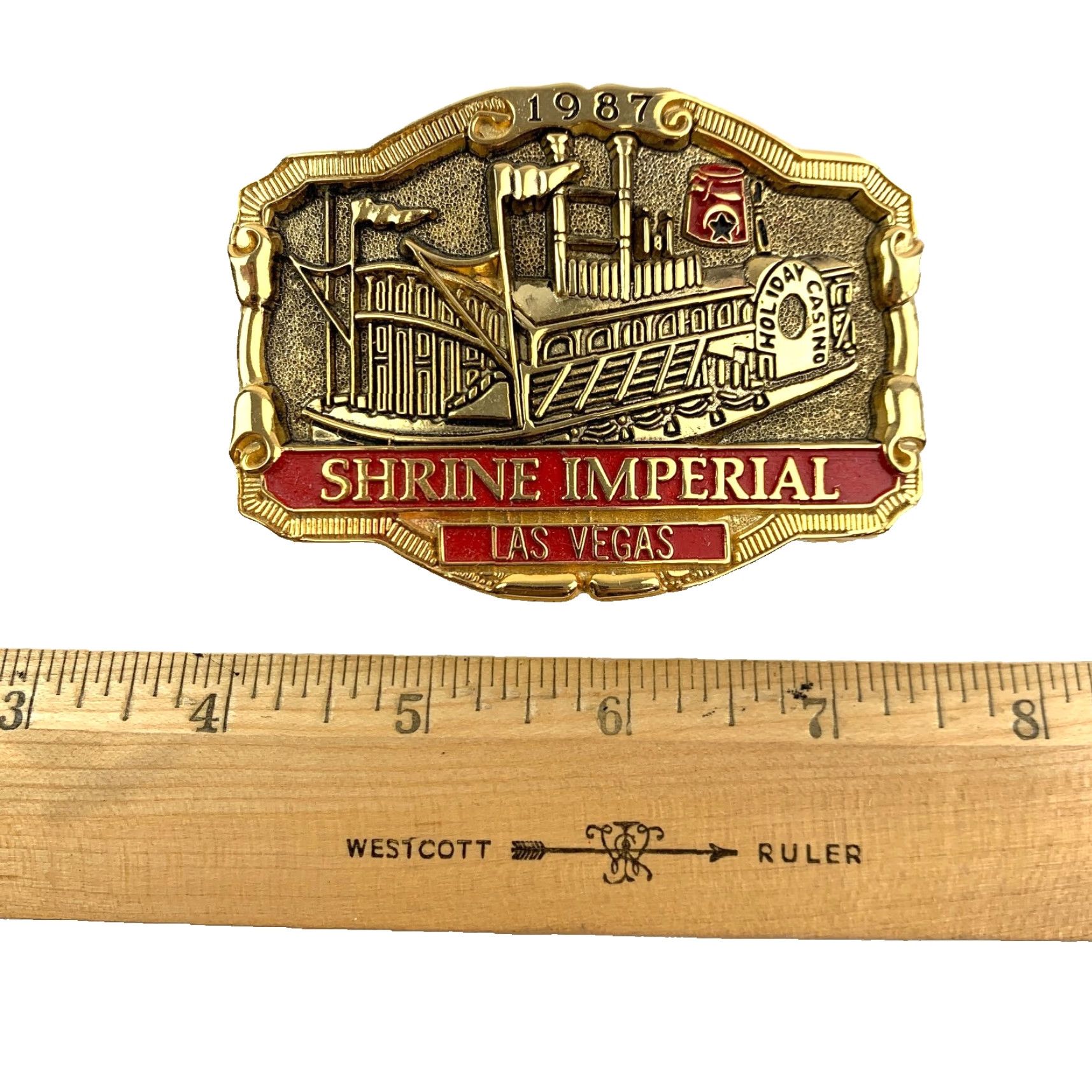 Vintage VINTAGE Shrine Imperial Las Vegas 3D Gold Tone Red Metal Belt Buckle Ladies Mens Unbranded Adult Unisex 1980s Gold Size ONE SIZE - 5 Thumbnail