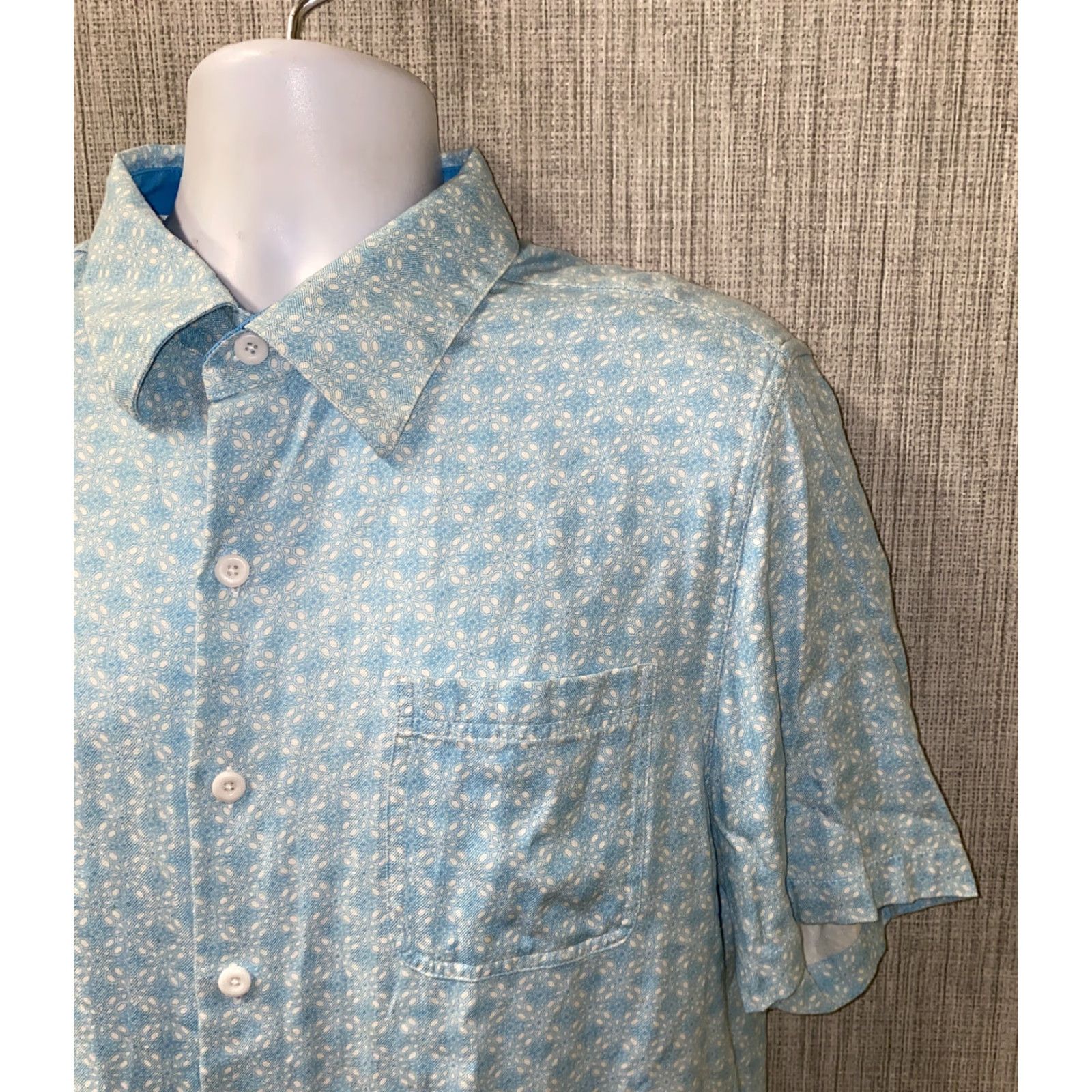 Nat Nast Nat Nast Men's Blue Silk Rayon Short Sleeve Button-Up Shirt Size Large Size US L / EU 52-54 / 3 - 2 Thumbnail