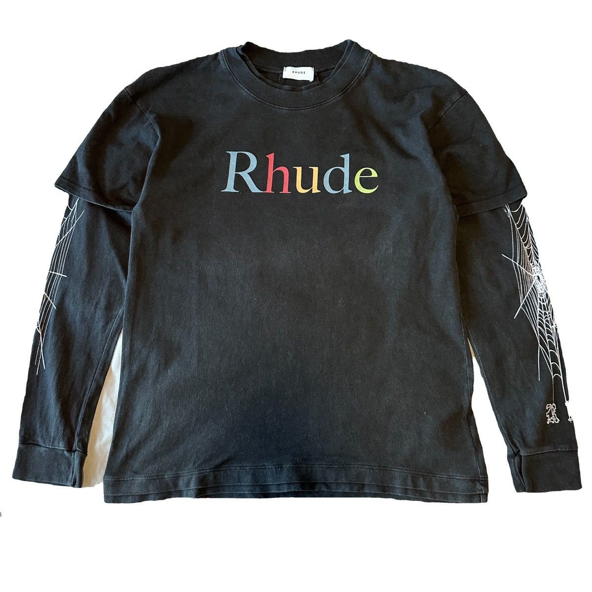 image of Rhude Black Layered Multicolor Logo T-Shirt, Men's (Size Small)