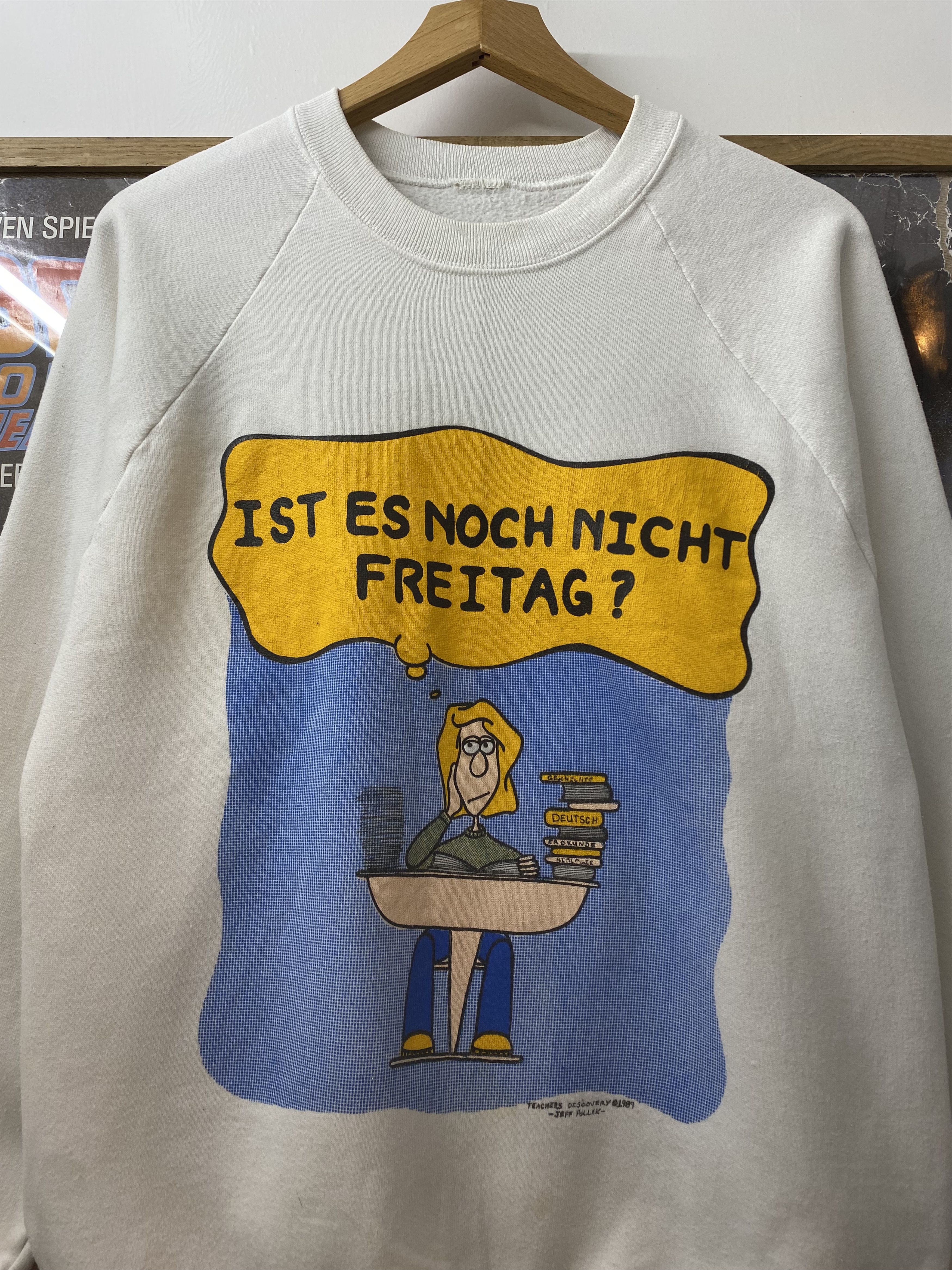 Vintage 1989 Jeff Polak Teachers Discovery German Cartoon Jumper Size US L / EU 52-54 / 3 - 6 Thumbnail
