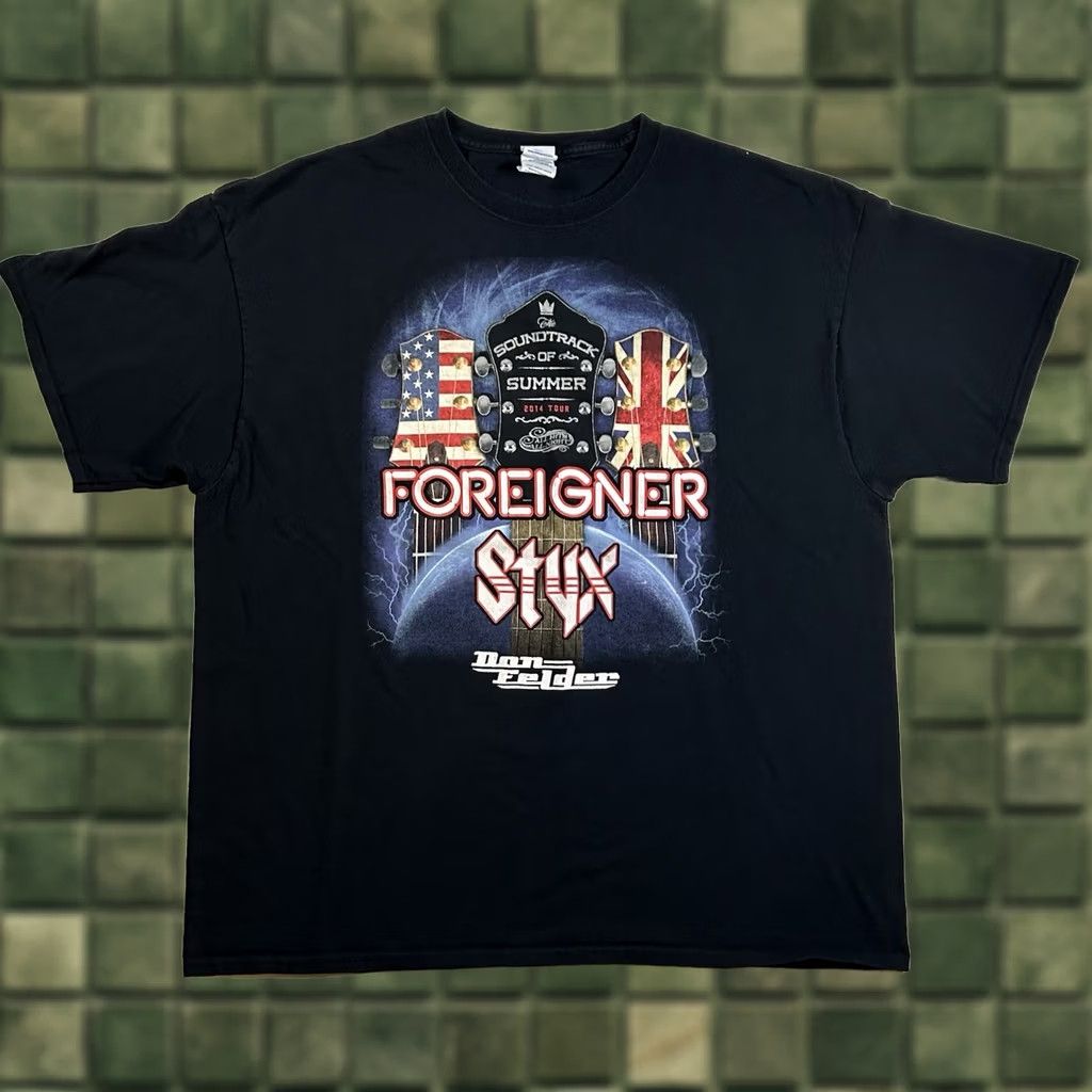 Delta 2014 Foreigner Styx Don Felder Soundtrack Of America Tour shirt 2XL Black Men T-Shirt Graphic Print - Delta Pro Weight Size US XXL / EU 58 / 5 - 1 Thumbnail